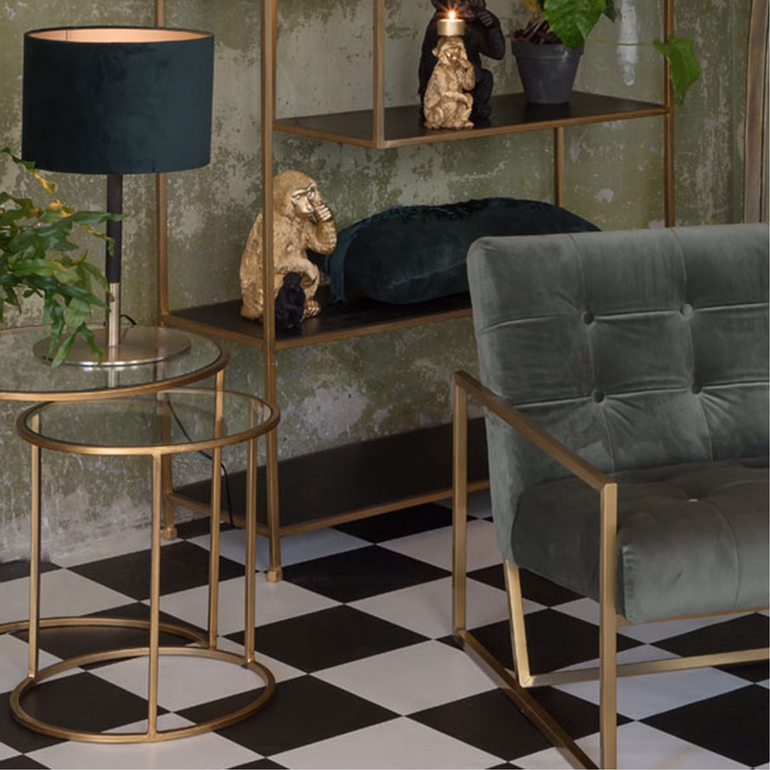 Duarte Set of 2 Side Tables Gold + Clear Glass