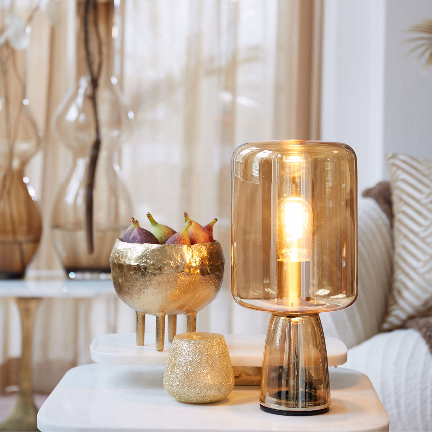 Lotta Table Lamp Amber Glass + Gold