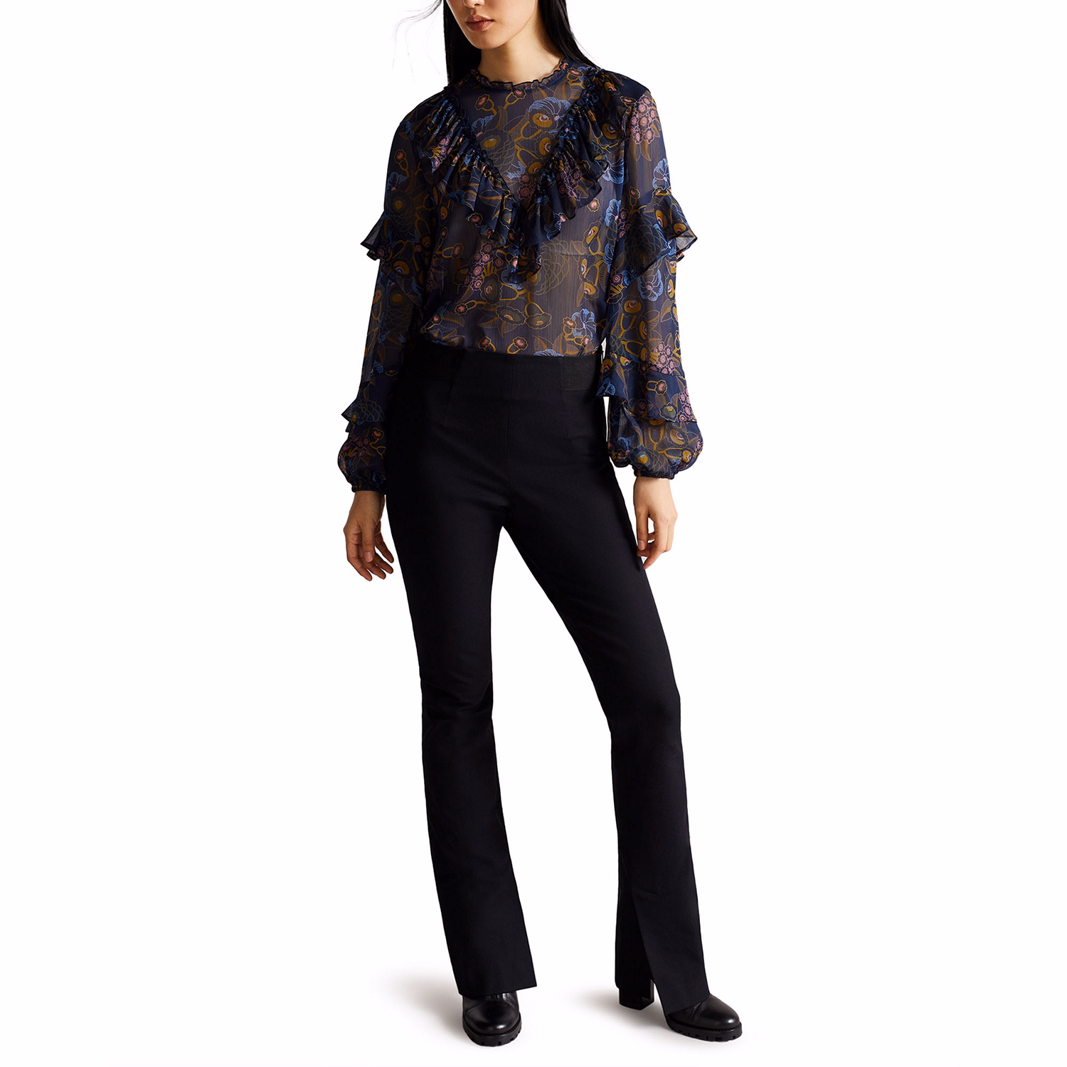 Jovena Printed Waterfall Ruffle Top