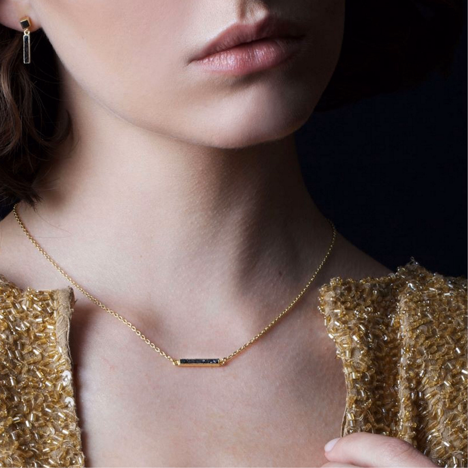 Black Diamond Bar Necklace