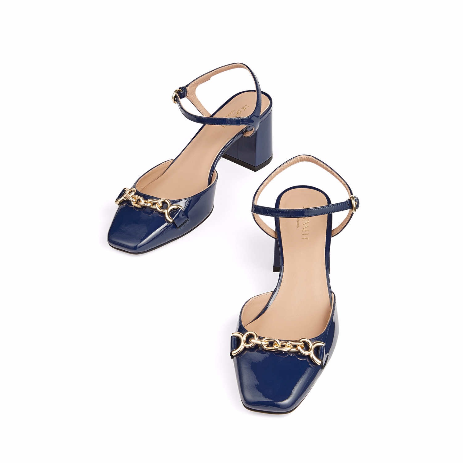 Mindy Chain Patent Block Heels