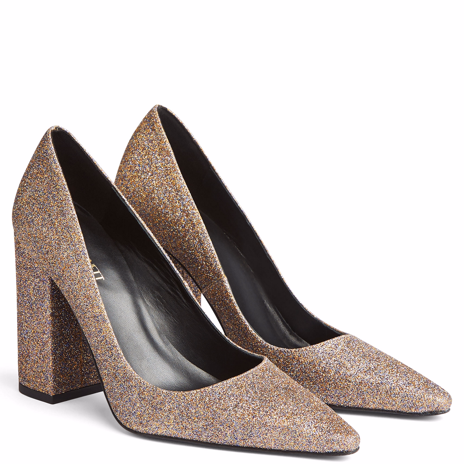 June Glitter Blunt Toe Block Heels