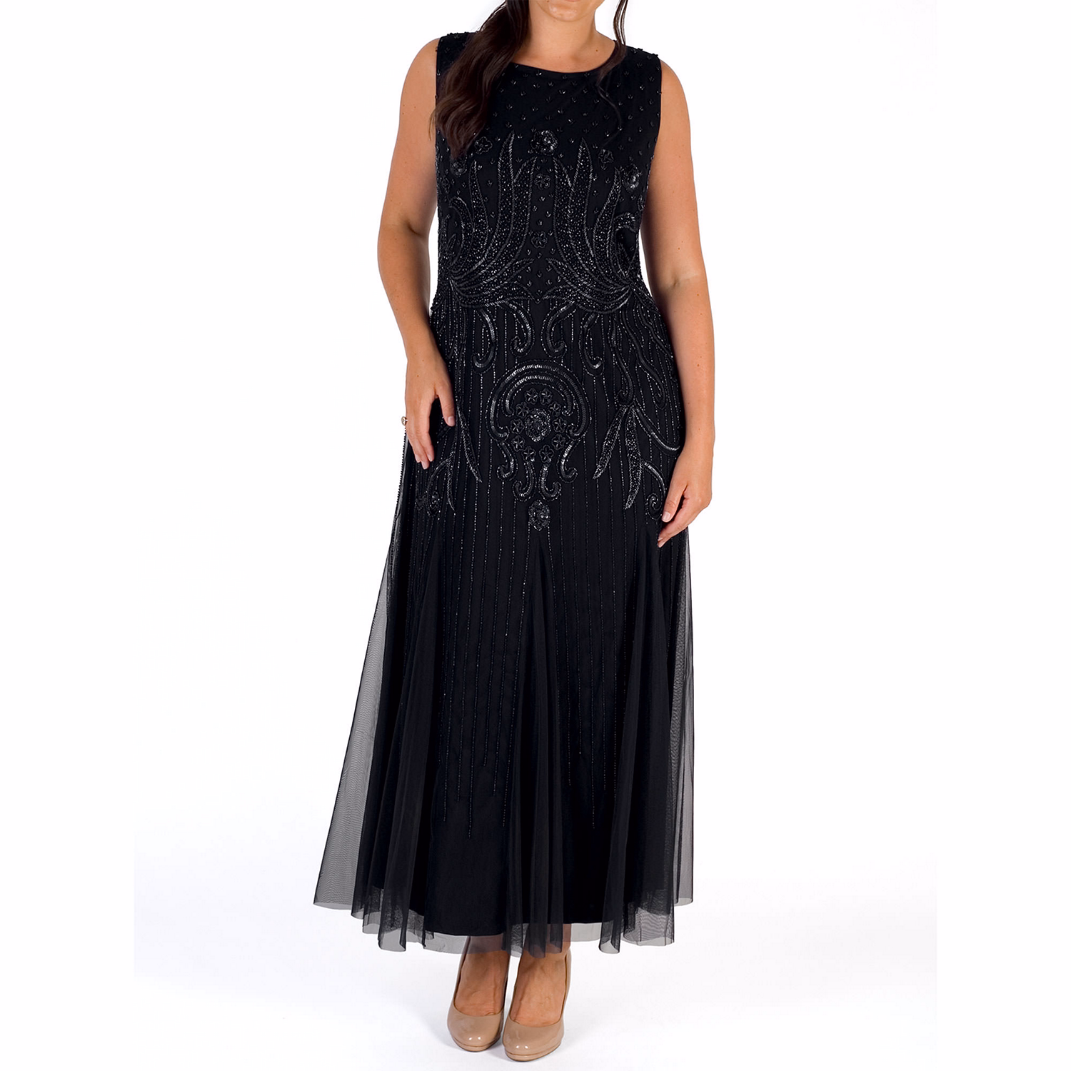 Swirl And Stripe Beaded Mesh Dress