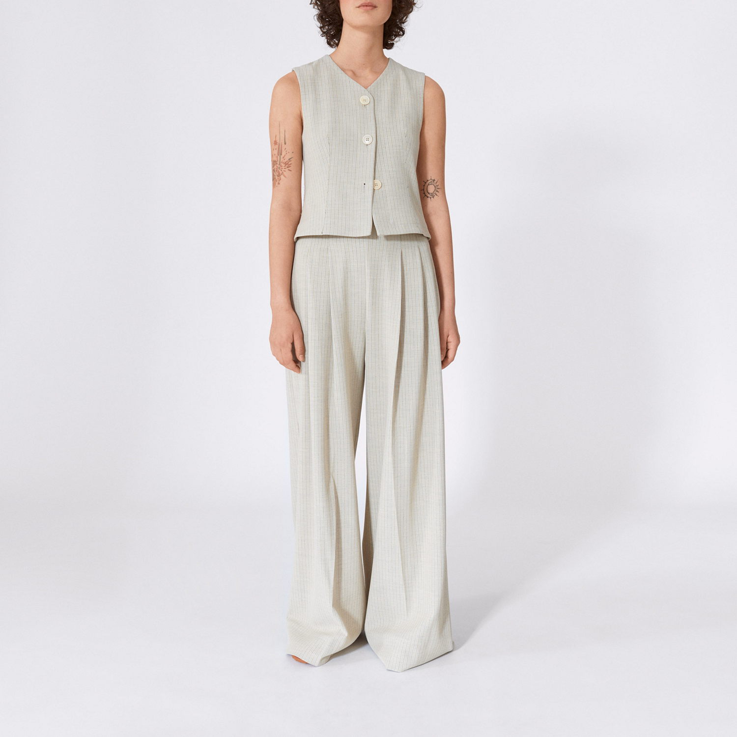 Violet Single-Breasted Pinstripe Waistcoat