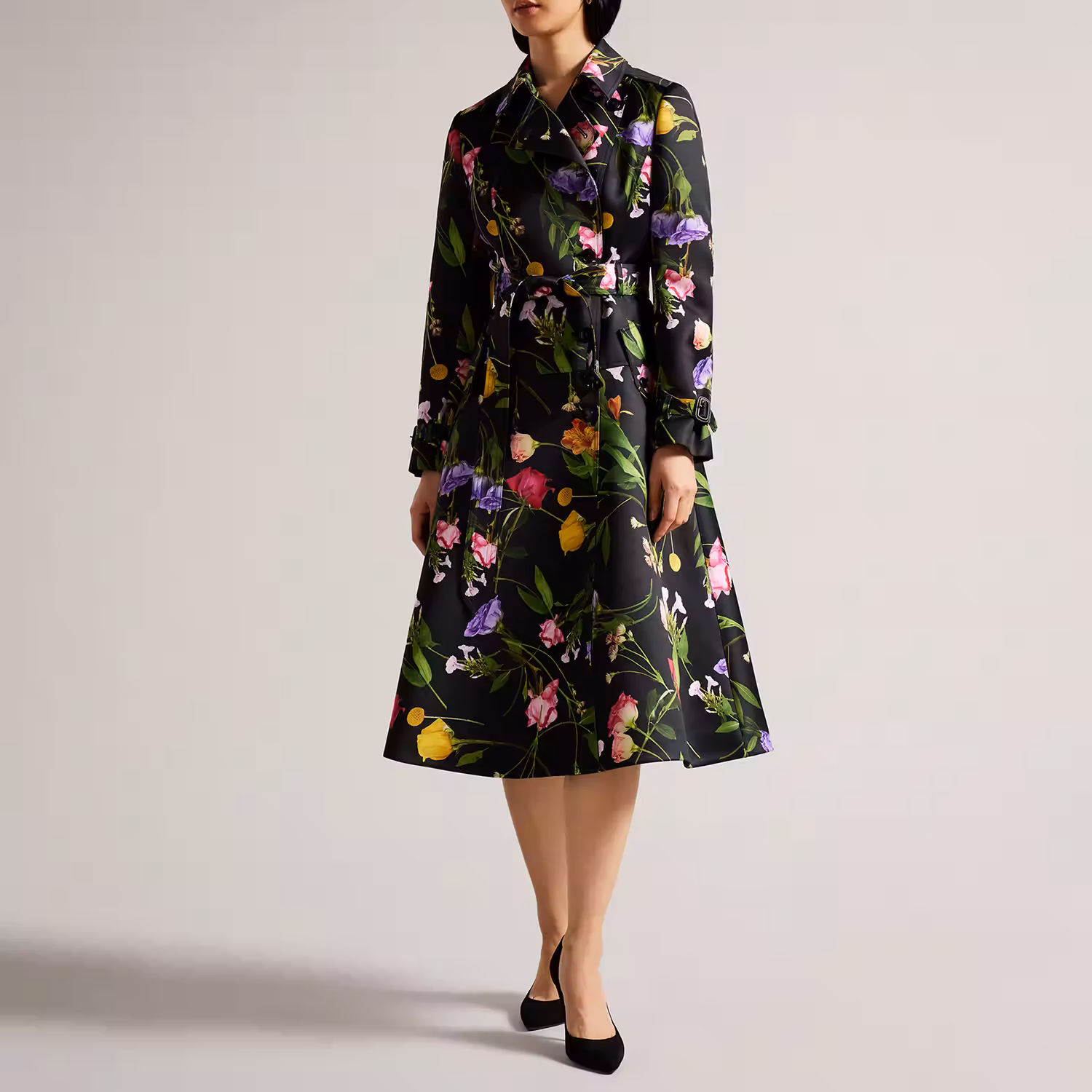 Moiraa Floral Double Breasted Trench Coat