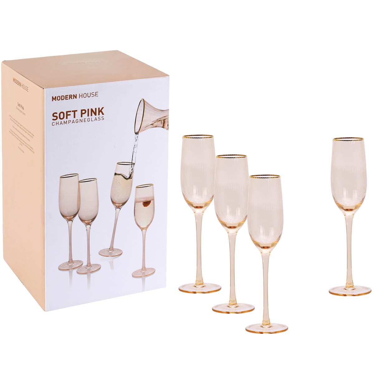 Champagneglas med Guldkant 22 cl 4-pack Soft Pink