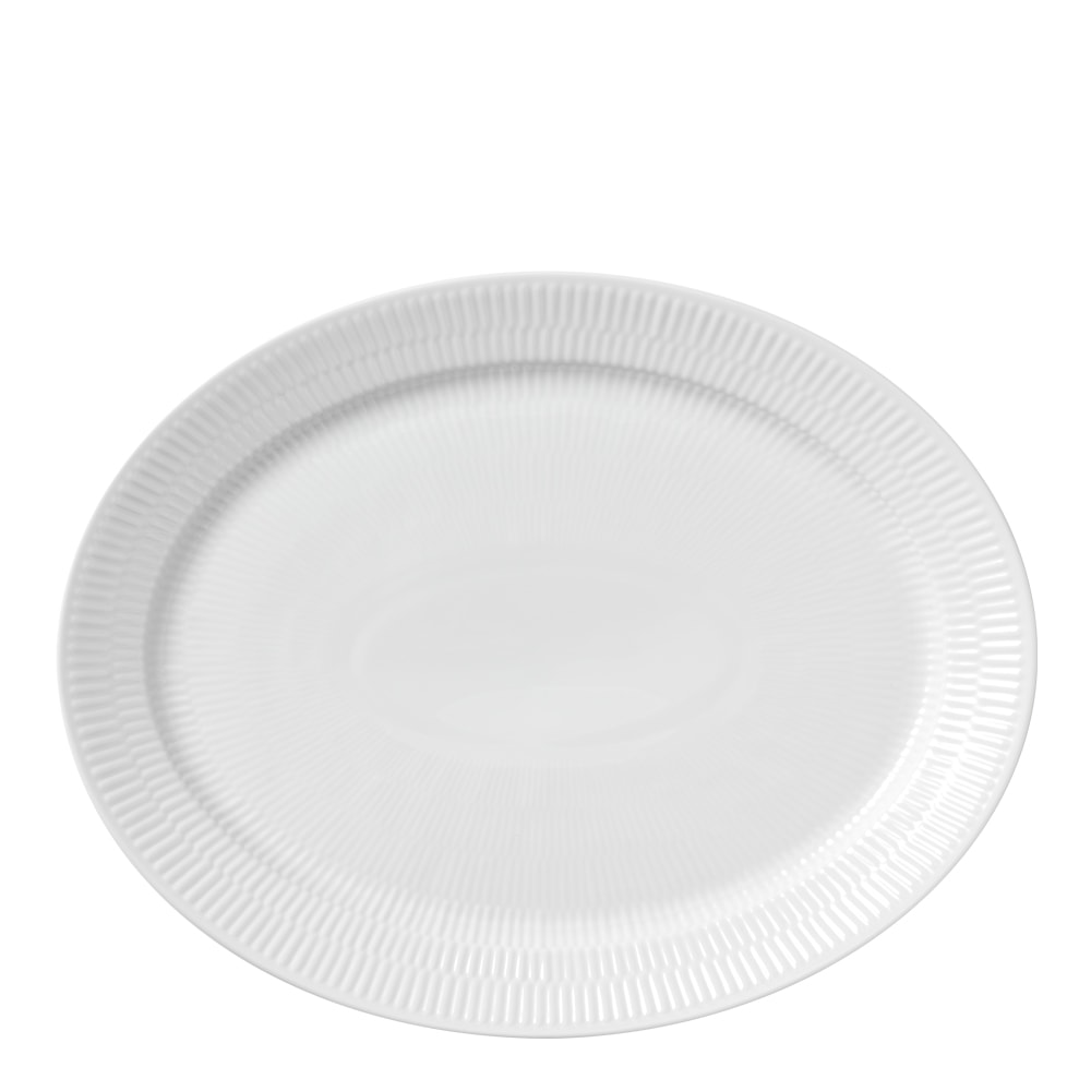 White Fluted Fat 33 cm ovalt