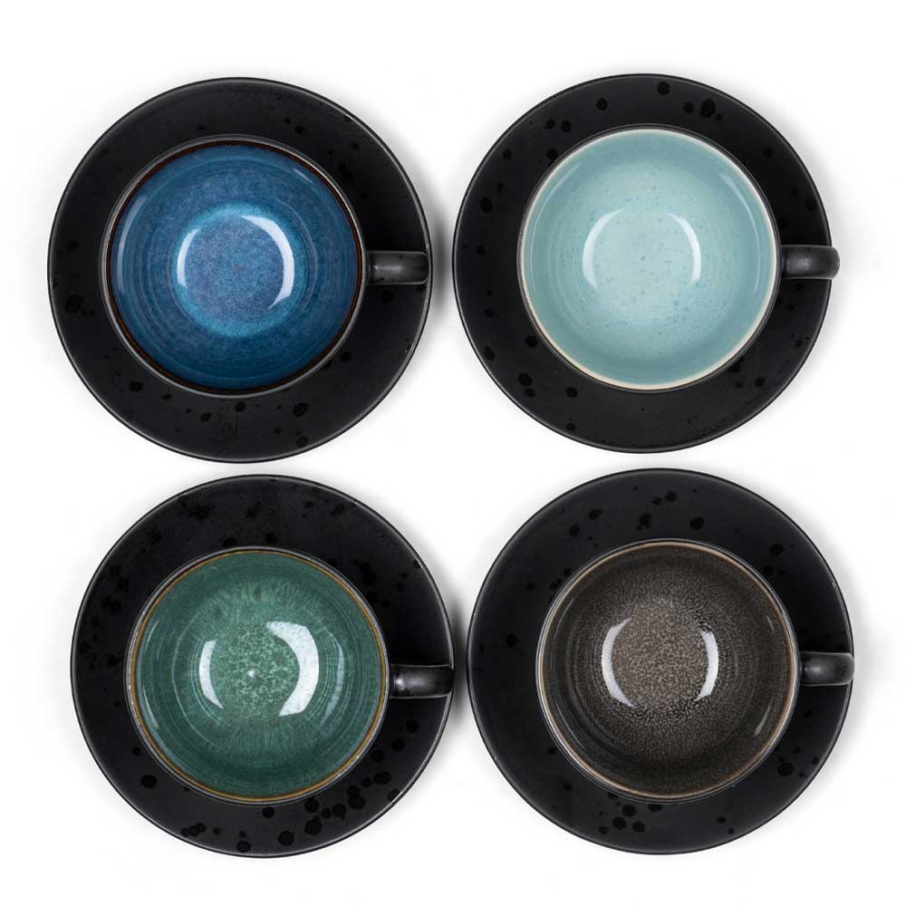 Kopp med tefat 24 cl 4-pack Svart/Blå