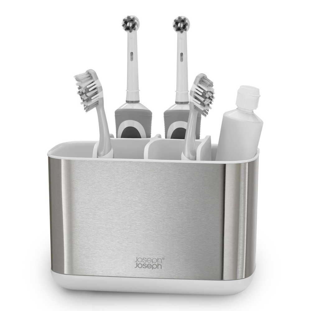 Easy Store Steel Tandborstställ 14 cm Vit/Rostfritt Stål