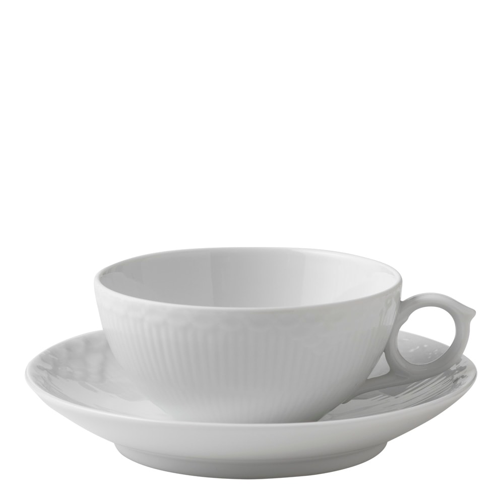 White Fluted Half Lace Tekopp med fat 20 cl