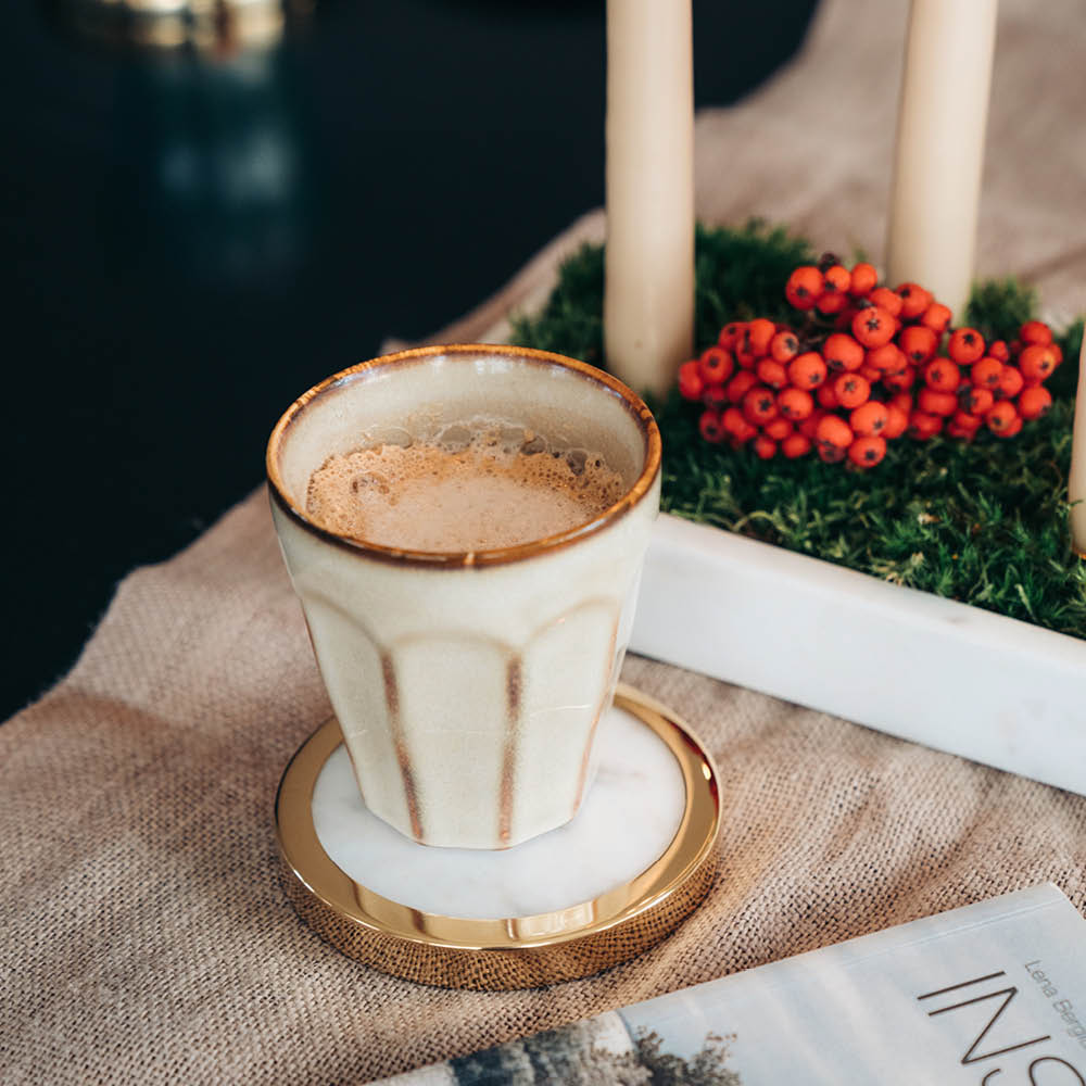 Glasunderlägg Marmor 4-pack Grå/Förnicklad Mässing