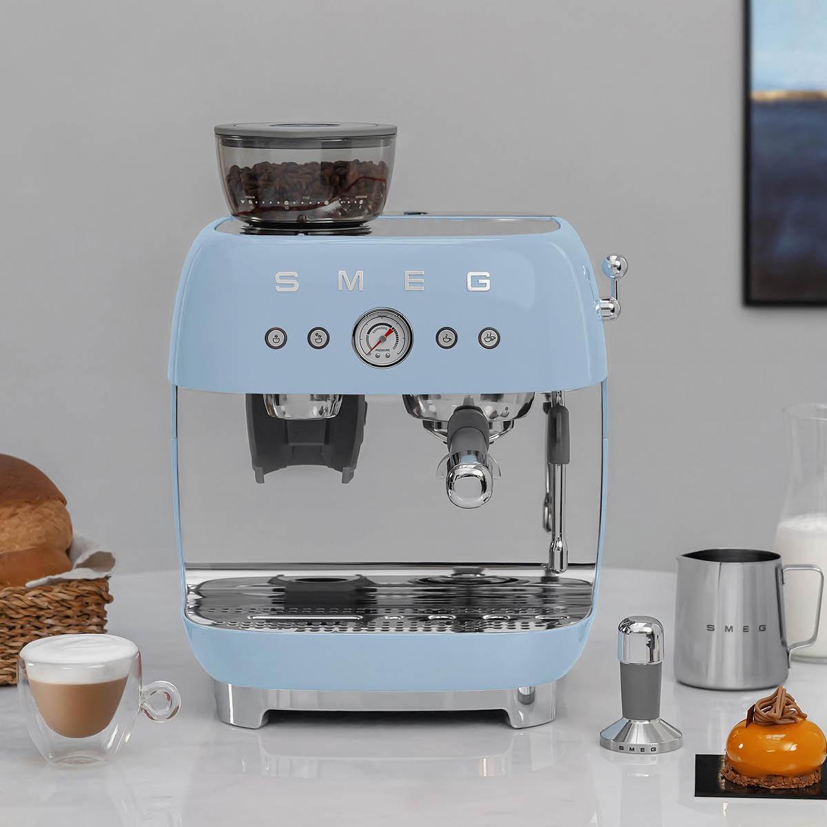 Smeg Manuell Kaffemaskin med Kvarn Pastellblå