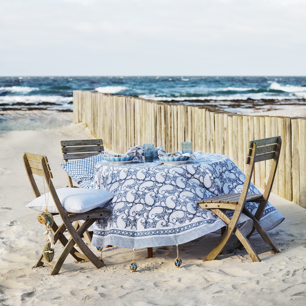 Big Paisley Bordsduk Rund 220 cm Marinblå