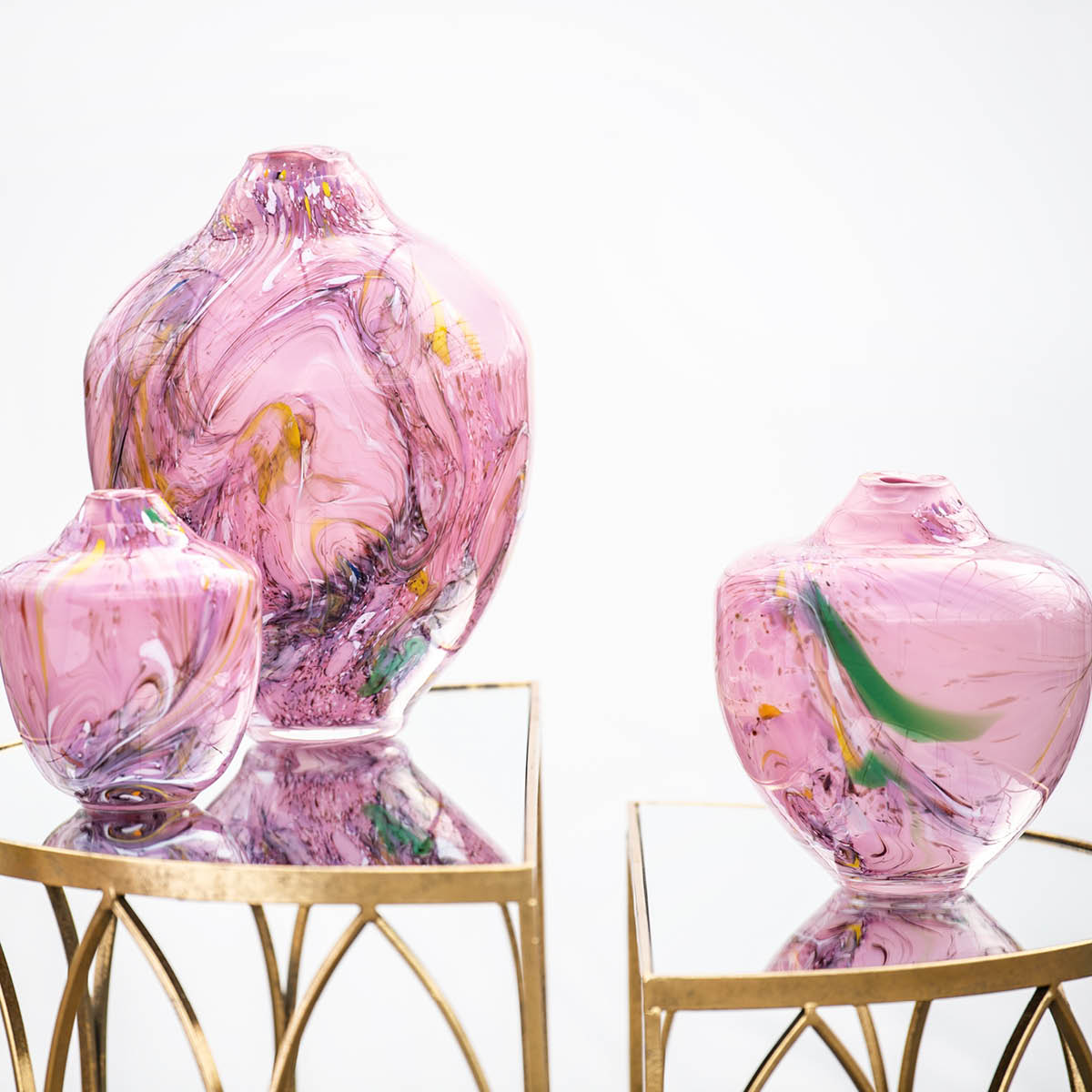 Unik Skulptur Konstglas 31 cm Rosa