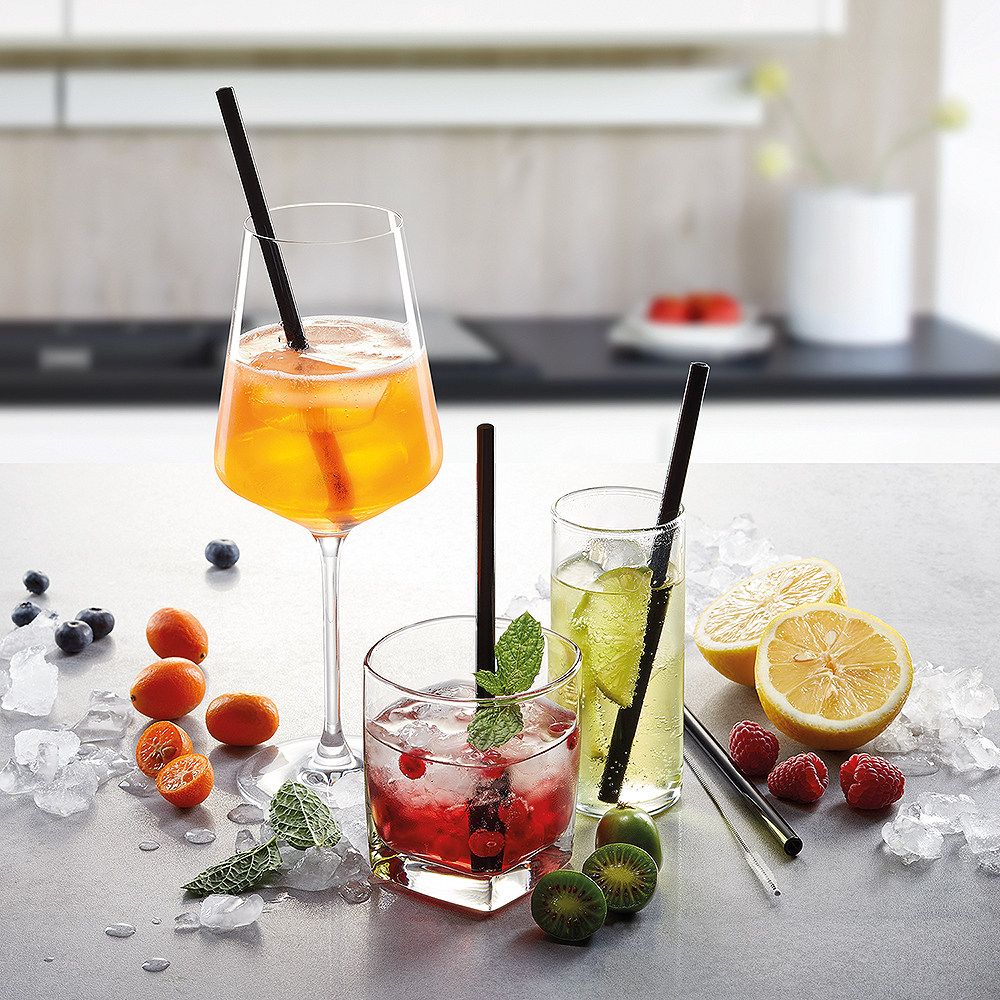 Future Sugrör Glas 18 cm 4-pack + Rengöringsborste Svart
