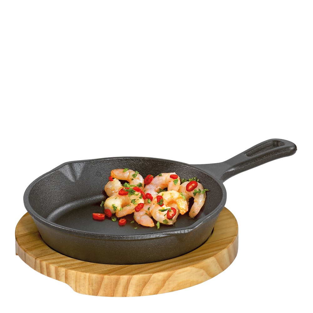 BBQ Grill-/Serveringspanna med träfat Rund 18 cm