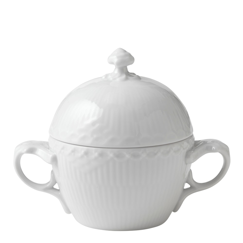 White Fluted Half Lace Sockerskål med lock 20 cl