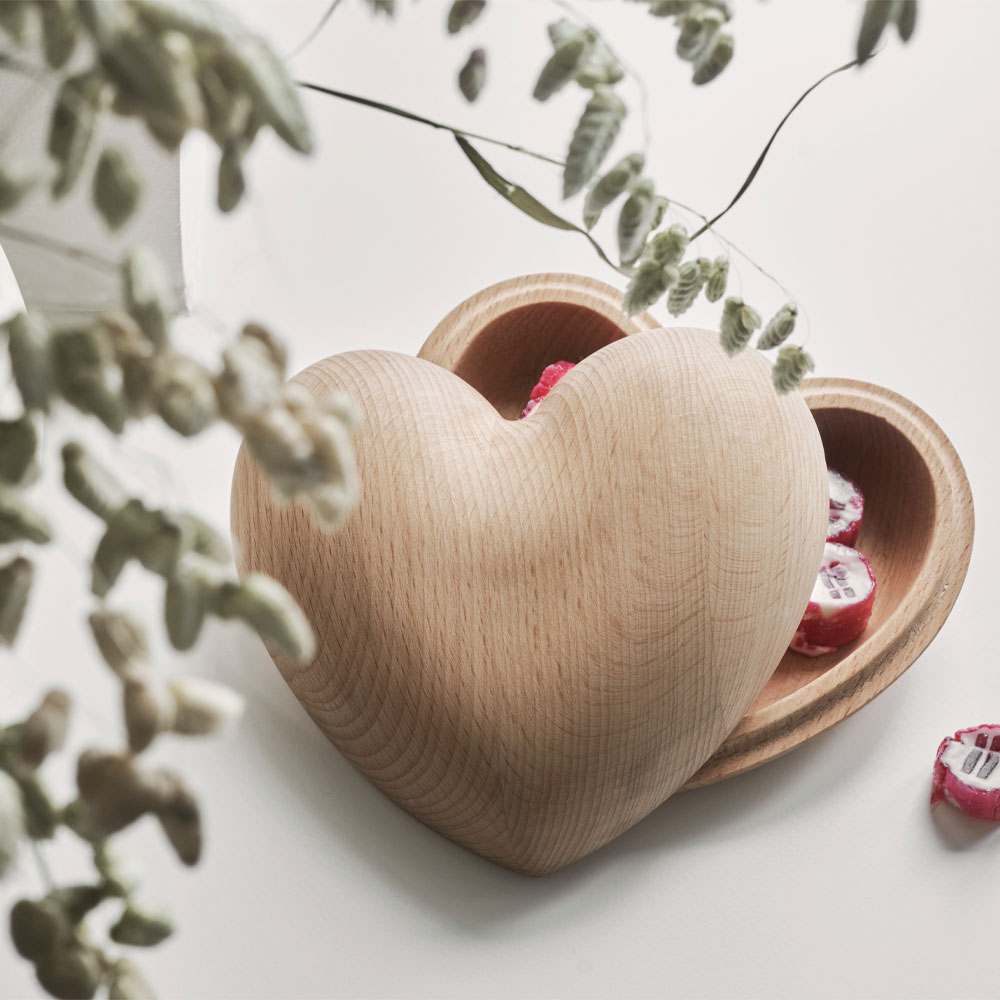 Hjärtskål med lock 12 cm Bok