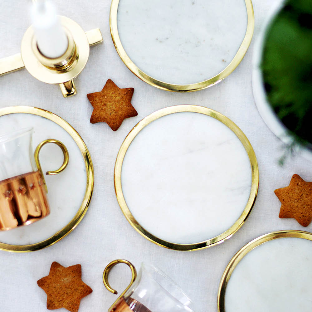 Glasunderlägg Marmor 4-pack Grå/Förnicklad Mässing