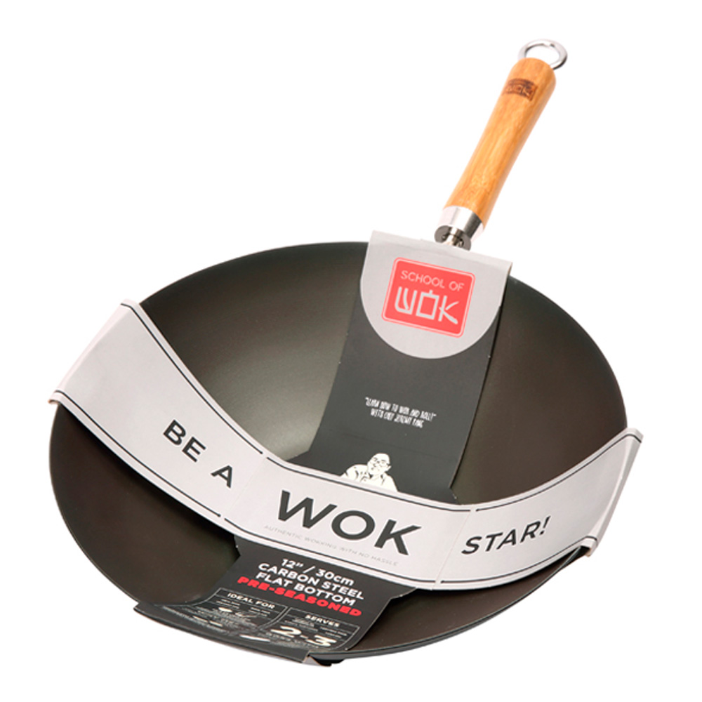 School of Wok Wokpanna 30 cm med bambuhandtag Svart