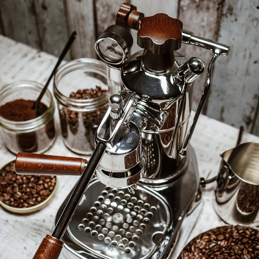 Professional Manuell Kaffemaskin med Hävarm Mässing/Brun