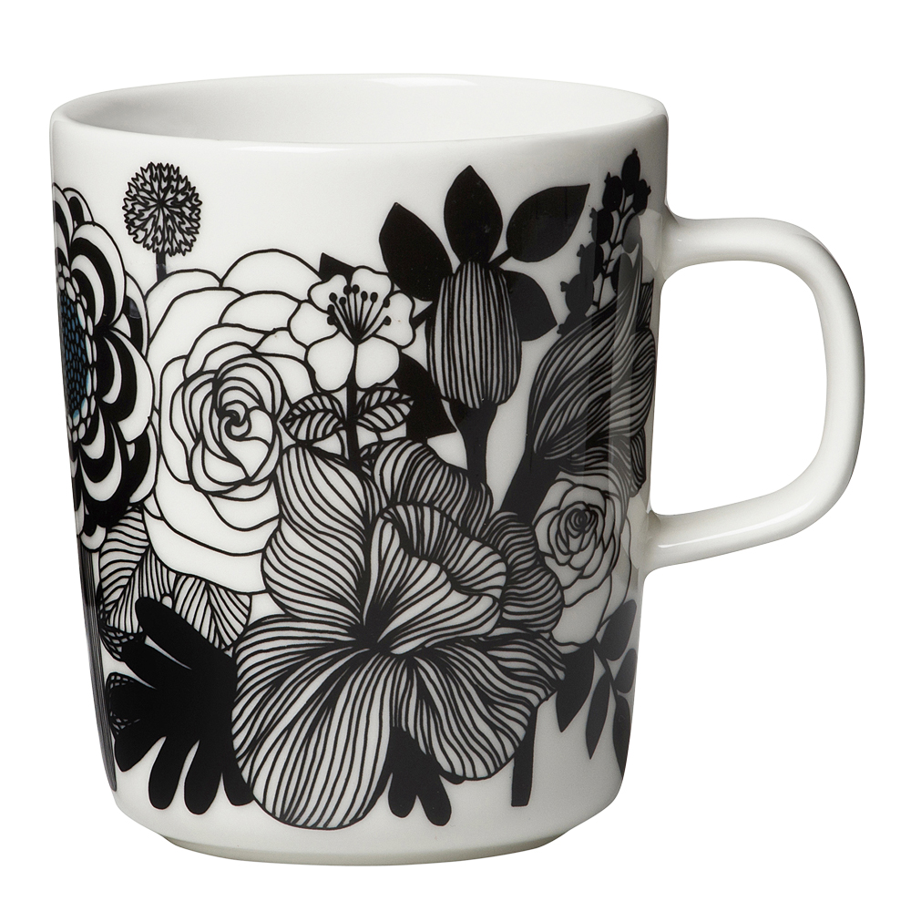 Siirtolapuutarha Mugg 25 cl Svart/vit blommor