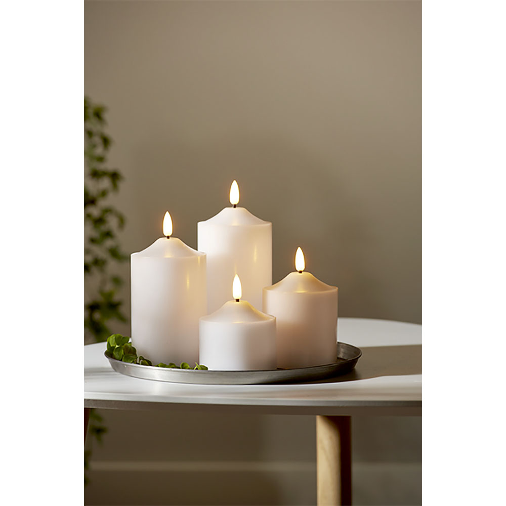 Flamme LED-Blockljus med timer 9,5 cm Vit