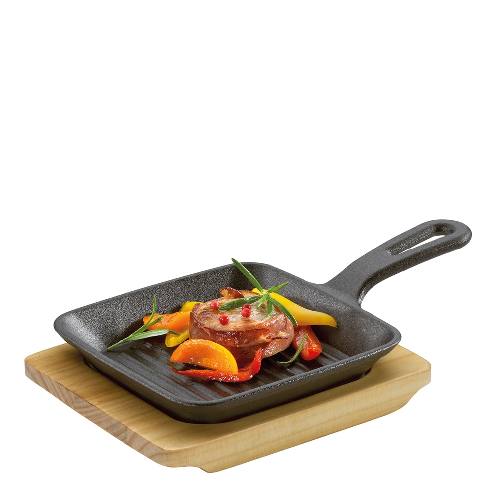 BBQ Grill-/Serveringspanna med träfat 23x13 cm