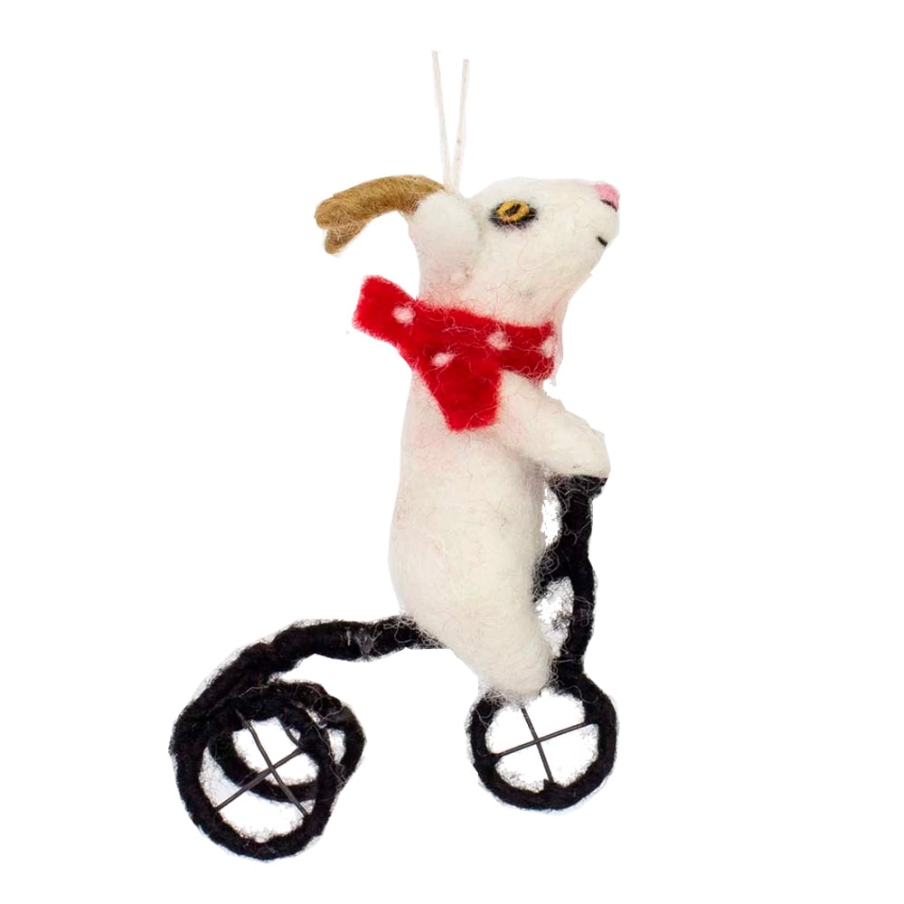 Julhänge Get på Cykel 13 cm Vit