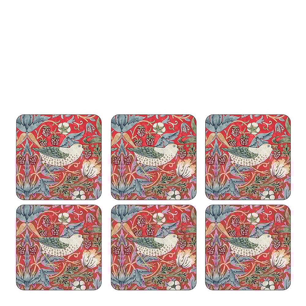 Strawberry Thief Glasunderlägg 6-pack Röd