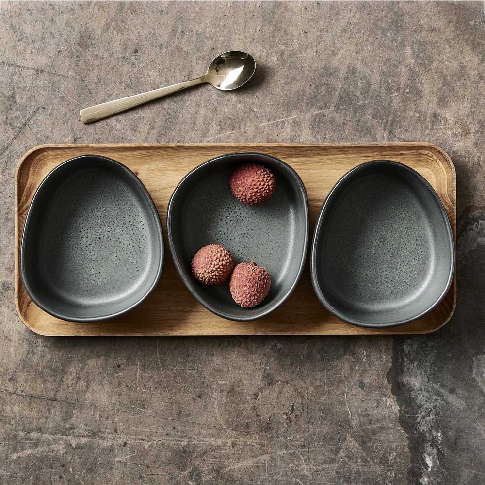 RAW Organic 3 Skålar på teakträbräda Northern Green