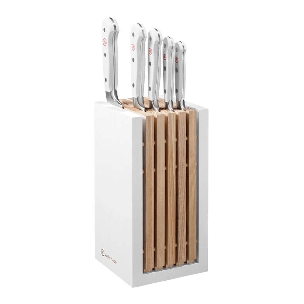 Classic White Knivset + Knivblock 5 delar Brödkniv Vit/Trä