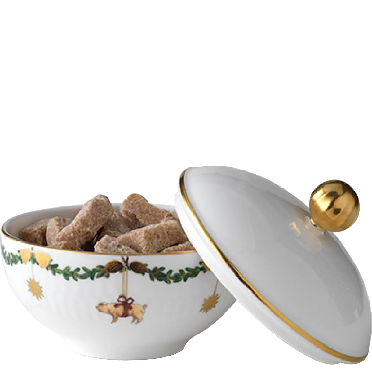 Star Fluted Christmas Sockerskål med lock 15 cl