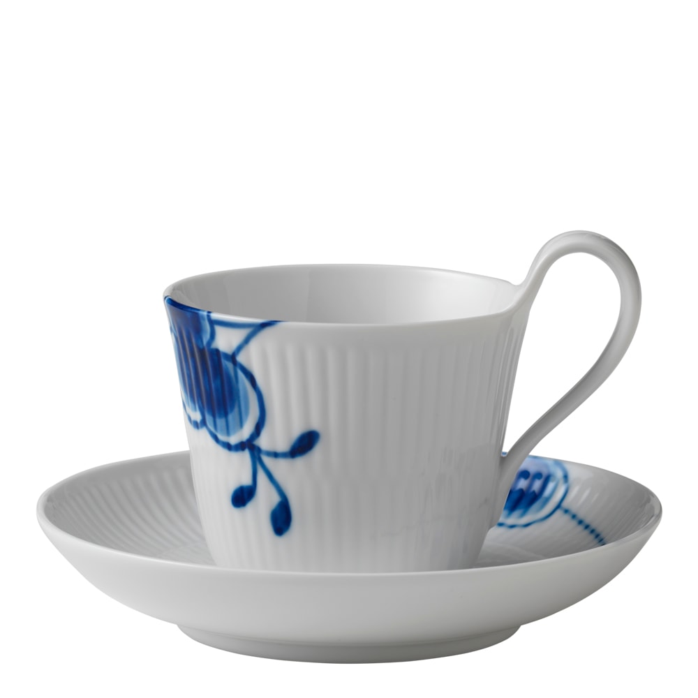 Blue Fluted Mega Kaffekopp med fat 25 cl hög hank