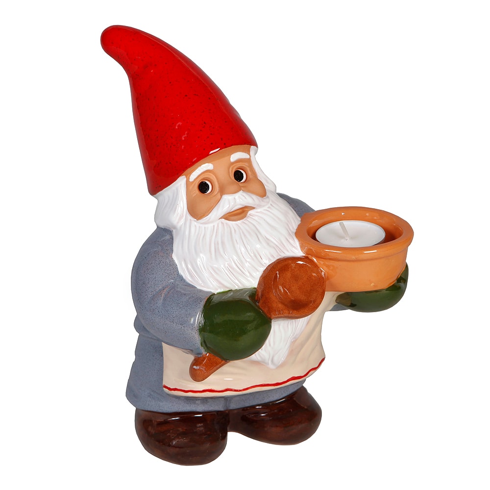 Tomte med slev och grötskål Värmeljus 23 cm