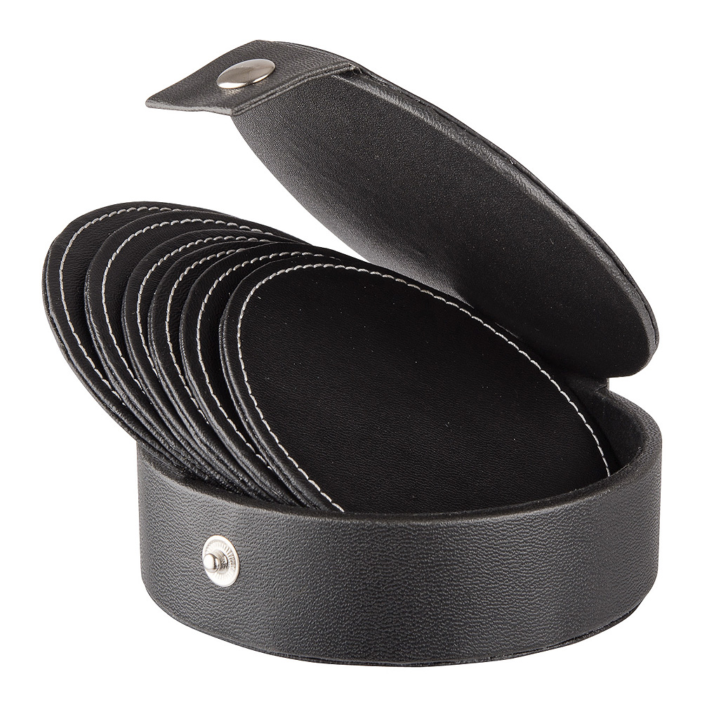 Glasunderlägg konstläder 6-pack Svart