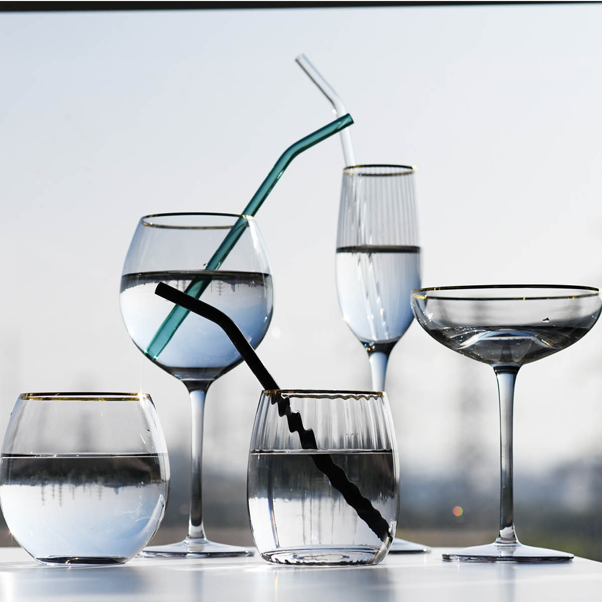 Champagneglas med Guldkant 22 cl 4-pack Soft Grey