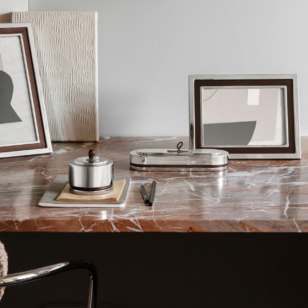 Manhattan Låda Rund Rostfritt stål/Läder/Skinn