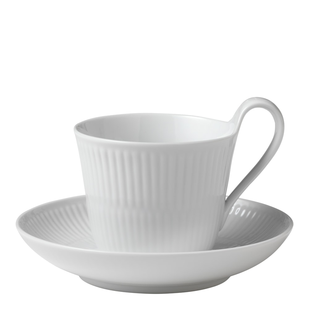 White Fluted Kaffekopp Med Fat 25 cl hög hänkel