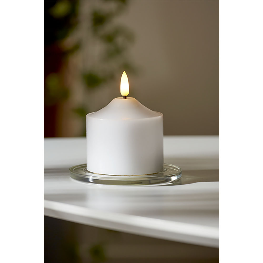 Flamme LED-Blockljus med timer 9,5 cm Vit