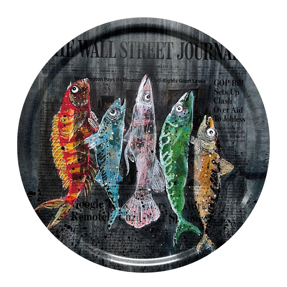 Bricka Rund Biggest Fish of Wall street 49 cm Svart