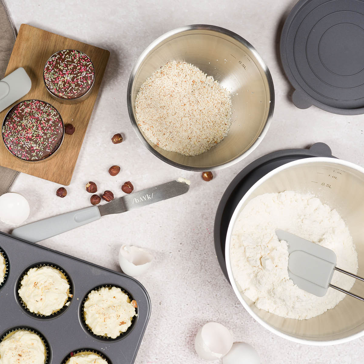 bAYk Skålset 3-Pack 1/2/3L Blank/Svart