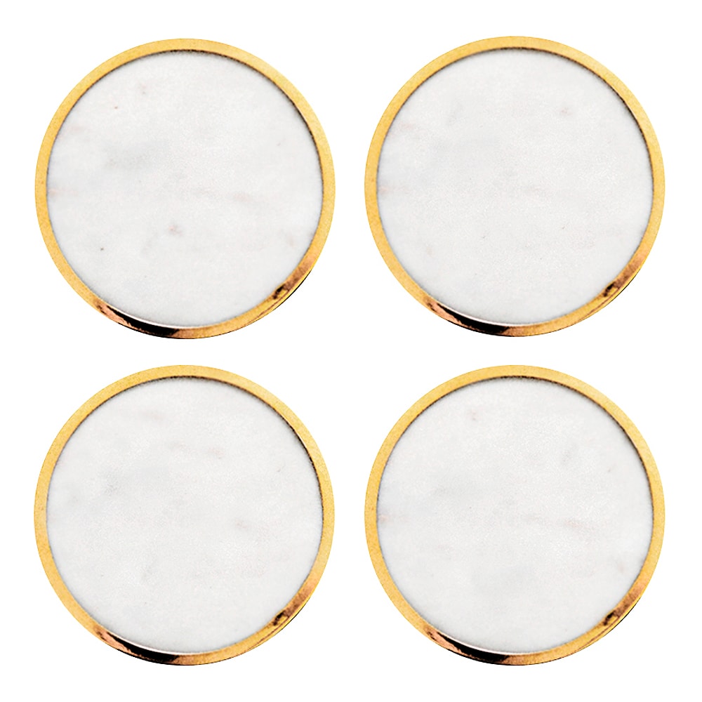Glasunderlägg Marmor 4-pack Vit/Mässing