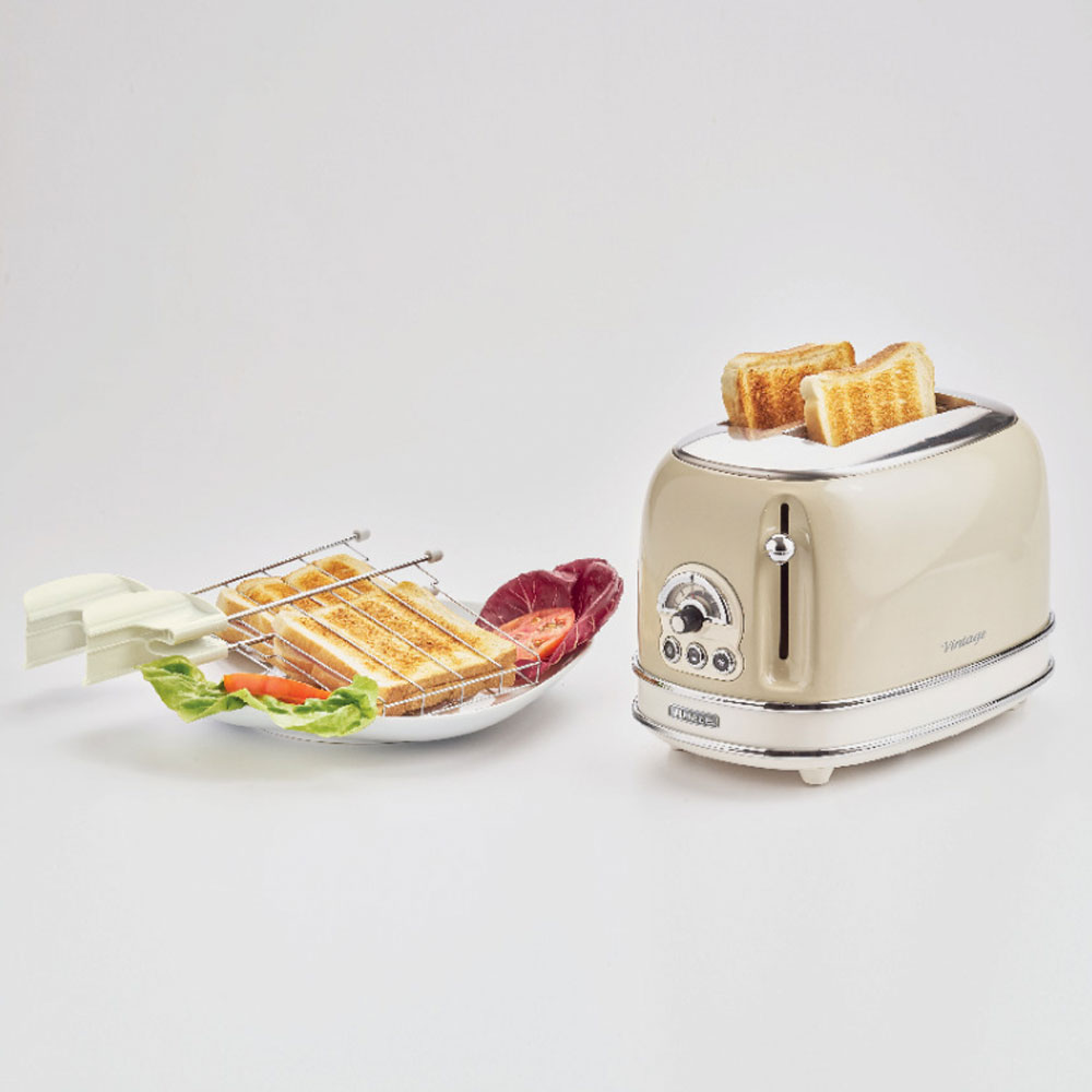 Vintage Brödrost med toastgaller 2 skivor Beige