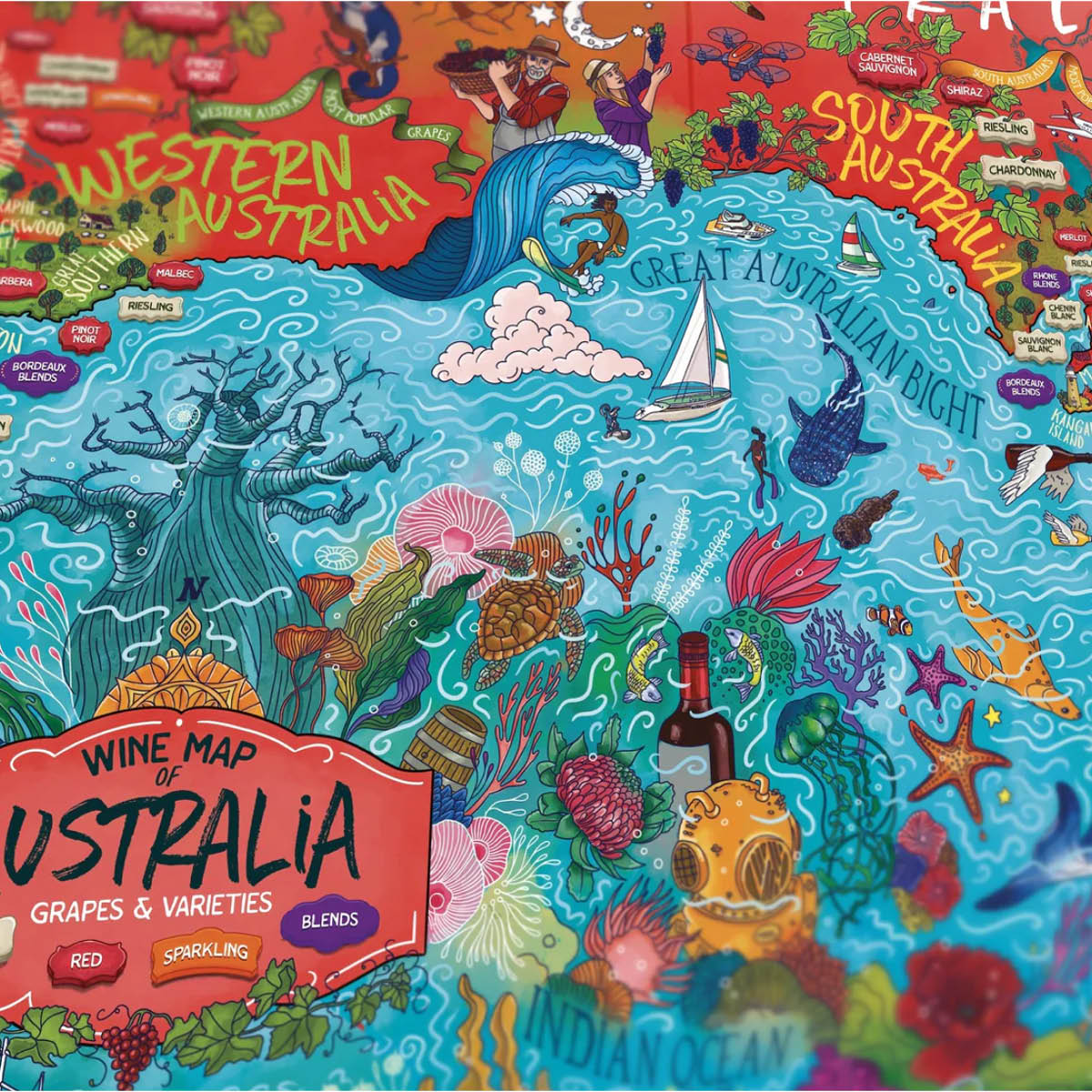 Vinpussel -  Australien 1000 bitar Röd