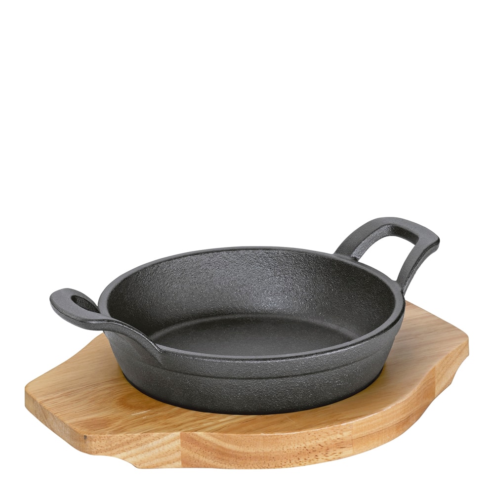 BBQ Grill-/Serveringspanna med träfat 2 handtag 18 cm