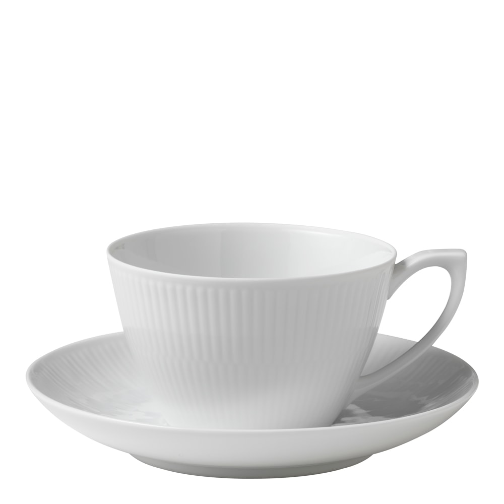 White Fluted Tekopp med Fat 28 cl