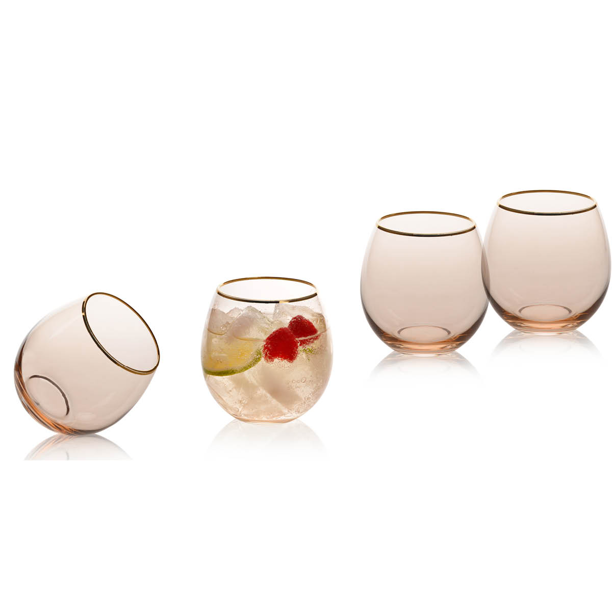 Runt Vattenglas med Guldkant 45 cl 4-pack Soft Pink