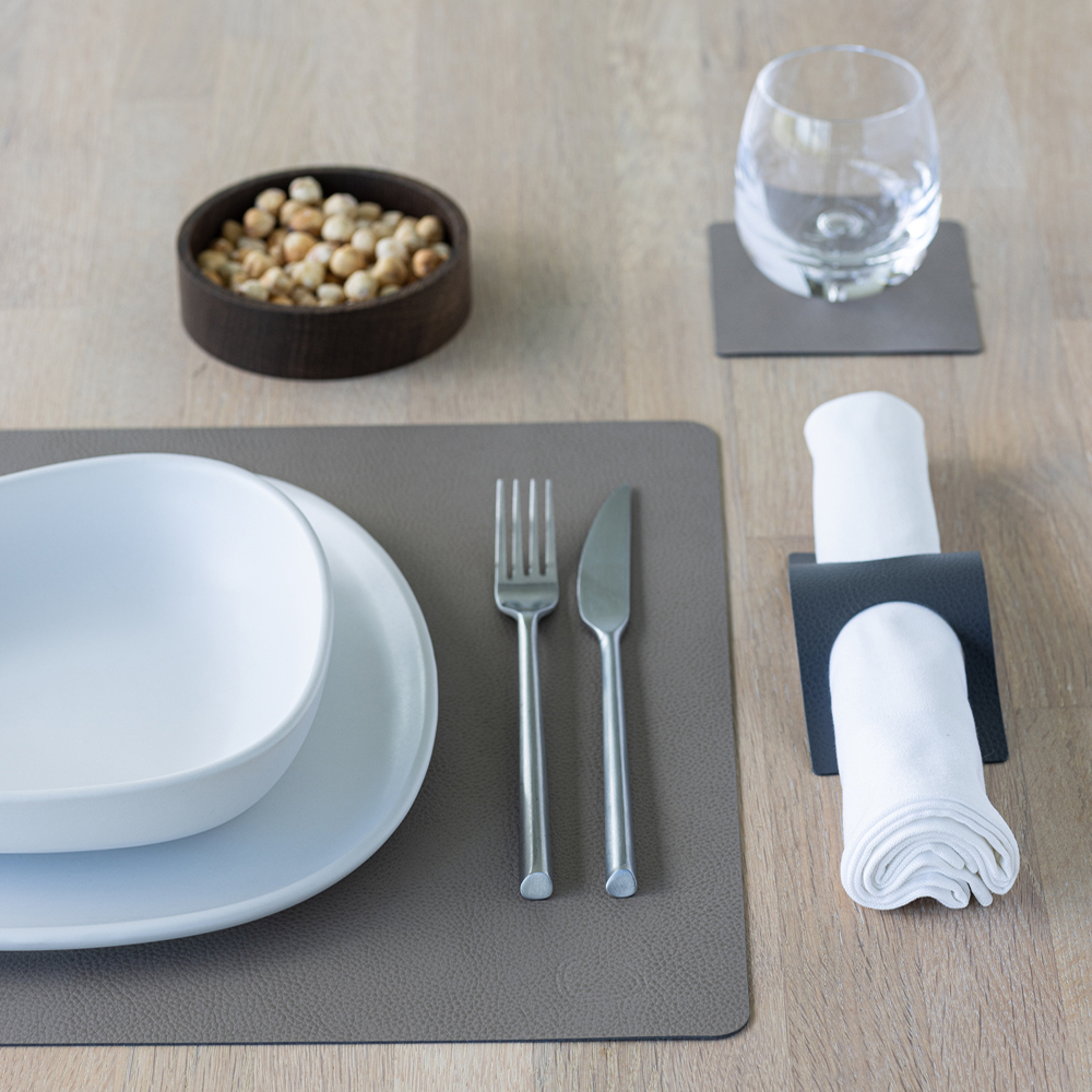 Leather Serene Square Bordstablett L 35x44 cm Mole Grey