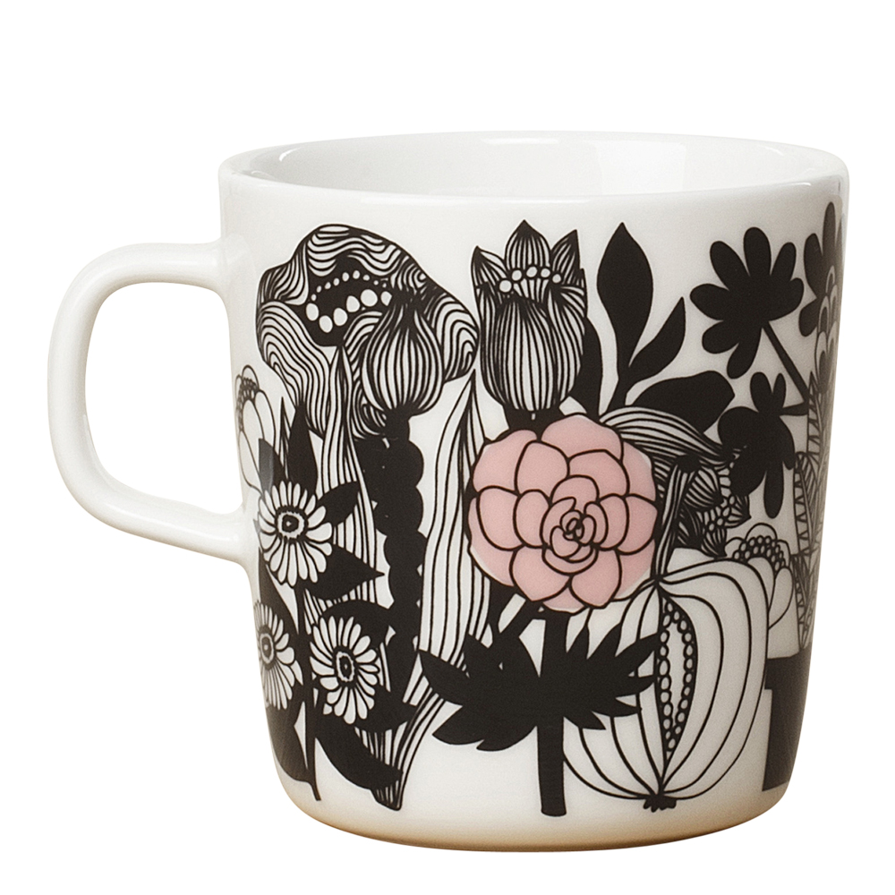 Siirtolapuutarha Mugg 40 cl Svart/vit blommor